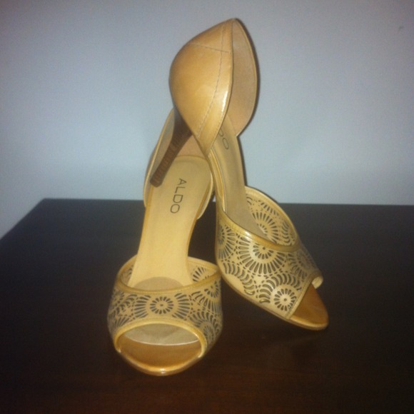 Tan Aldo Peep Toe Pumps