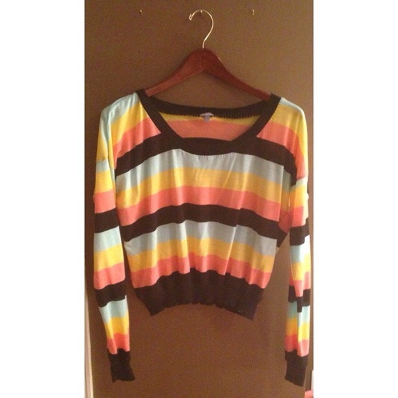Striped, Multicolored, Cropped Sweater