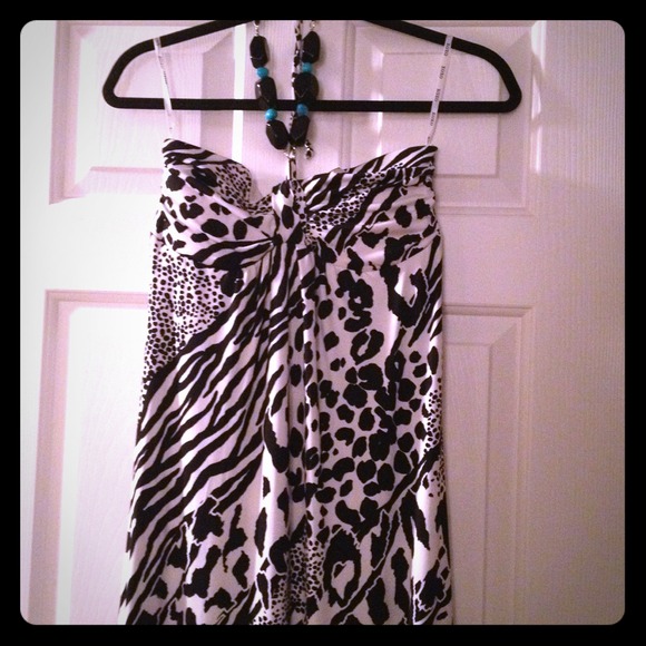 Sold!!Animal print maxi dress w/ large bead detail