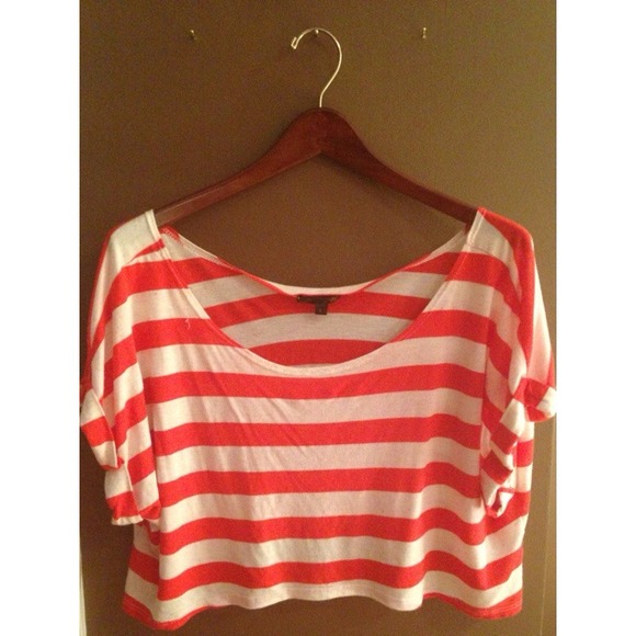 Red and White Striped Cropped Top