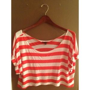 Red and White Striped Cropped Top