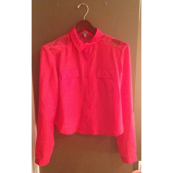Hot Pink Chiffon Collared Top