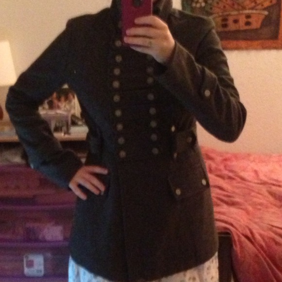 Charcoal Gray Wool Military Jacket - Picture 3 of 4