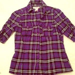 Stylish Purple💜 Plaid 3/4 Sleeve Flannel