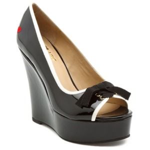 Love Moschino patent peep-toe wedge