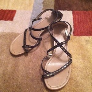 Dark brown, tan & gold sandals