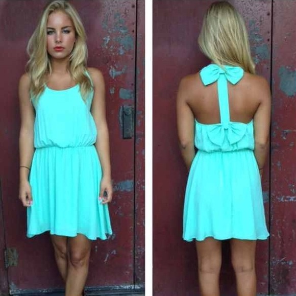 Mint Double bow back dress
