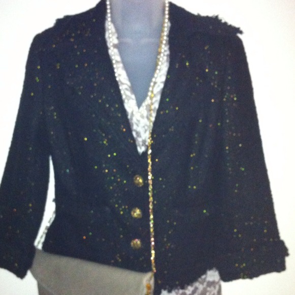New York & Company Navy Blue/Gold Tweed Jacket!