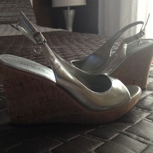 Guess Silver Cork Wedges HOT