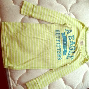 An American eagle green and white striped shirt.
