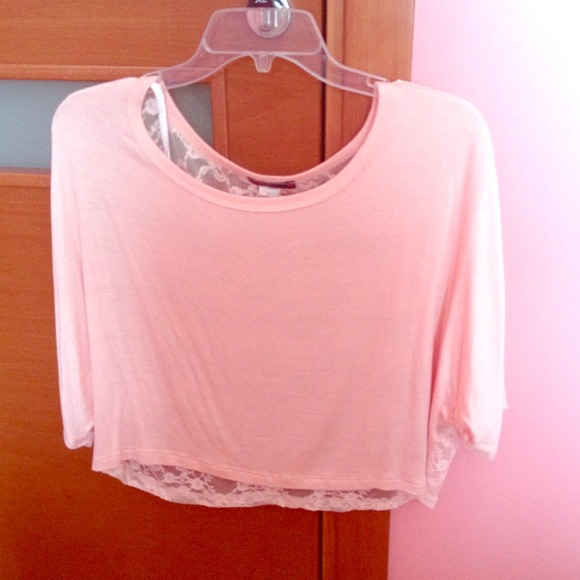 Short Sleeve Cropped Tee with Lace Back