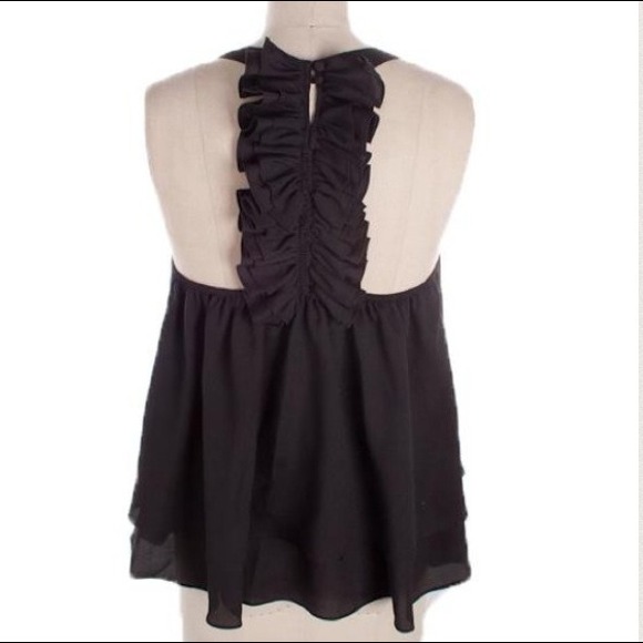 Ruffle Back Accent Black Blouse