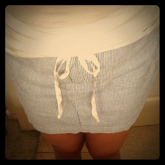 White and blue striped skort.