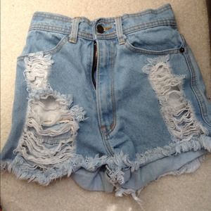 High waisted distress shorts light wash