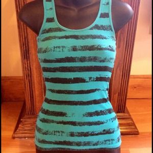 Distressed blue & black striped tank