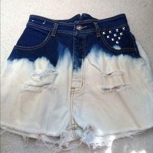 Studded acid wash high waisted shorts