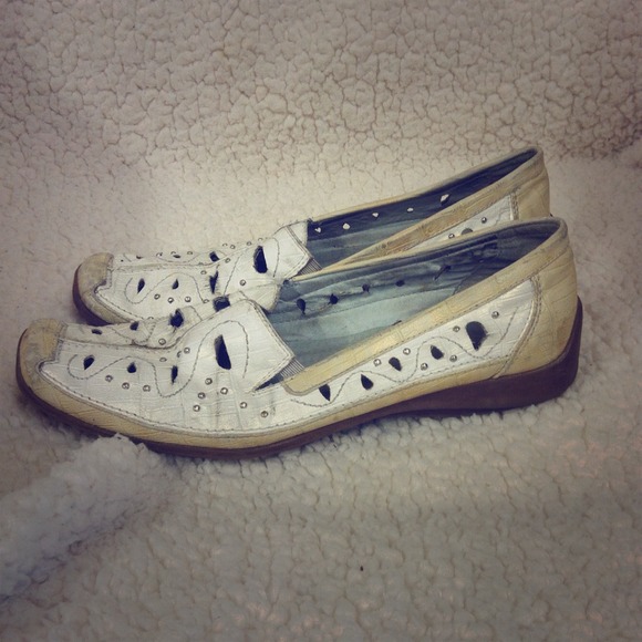 Beige Flats with Cutout Design and Studs