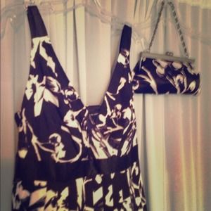 The Limited black, blue, & white dress & purse