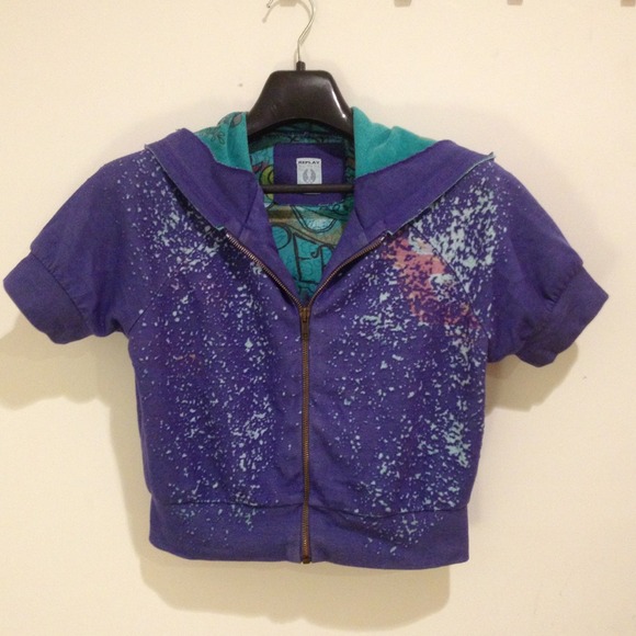 Replay Neon splash burnout effect Crop Top hoodie - Picture 1 of 2
