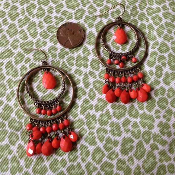 CUTE BOHO TANGERINE BRASS GOLD EARRINGS LARGE - Picture 2 of 2