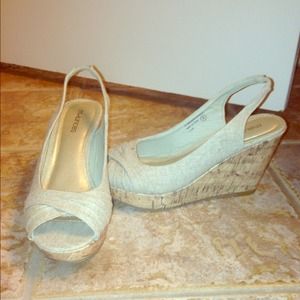 Sling back canvas wedges