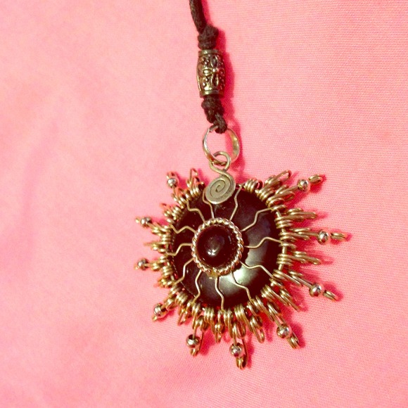 Black rock, sun, handmade necklace!