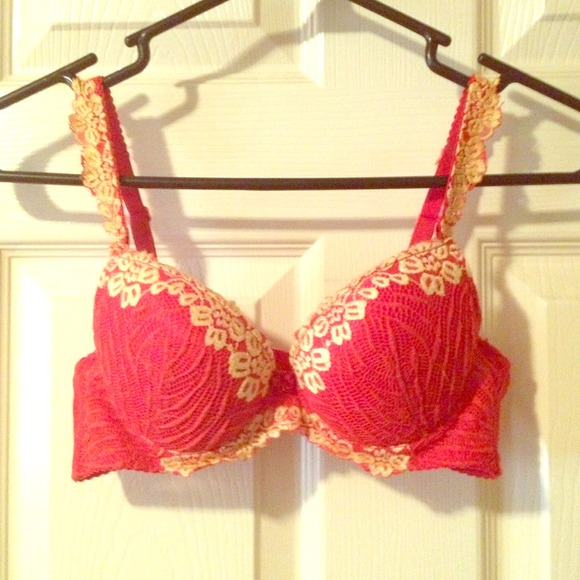 Cute red and yellow lace bra
