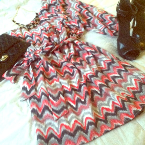 Red, Black, Grey, and White one shoulder dress - Picture 1 of 3