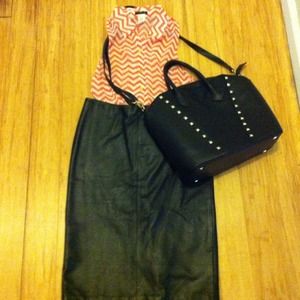 High Waisted 100% Leather Skirt