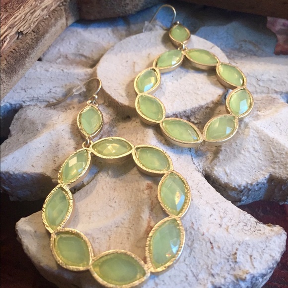 Mint Green Jeweled Hoop Earrings - Picture 2 of 2