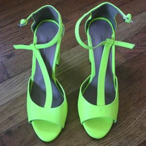 RESERVED!!!! Zara Neon yellow t-strap sandal heels
