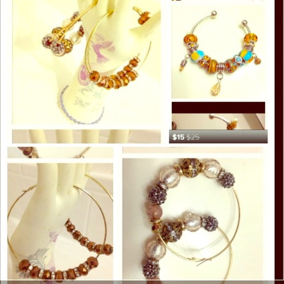 Bundle 2 Hoop Earrings an Beaded Handmade Bangle