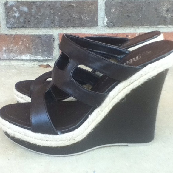 Bundled Brown Wedge Heels And Sheer Blouse