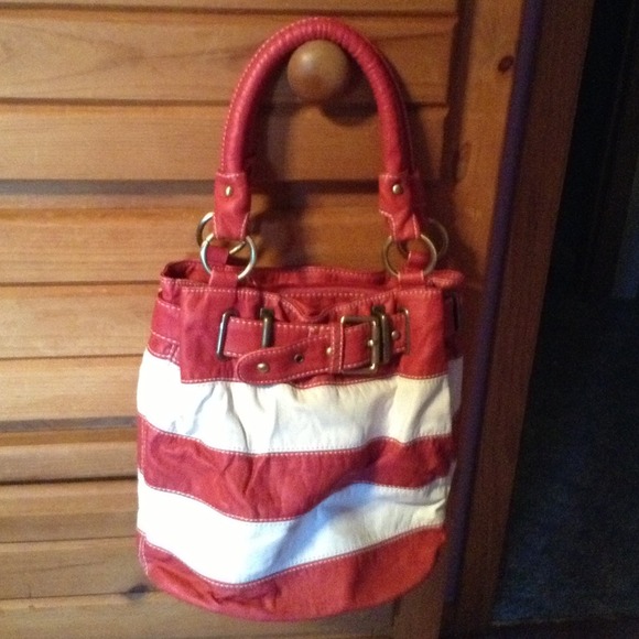 Red and white striped purse