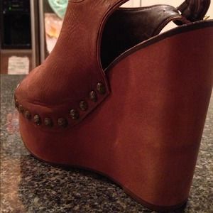 JEFFREY CAMPBELL Handmade Havana Last wedge sz9