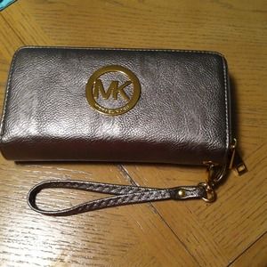 Leather double zip wallet or wristlet