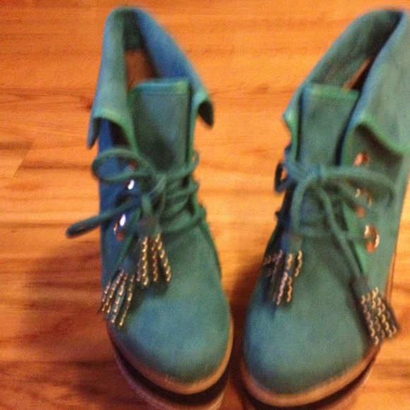 Faux suede wedge booties