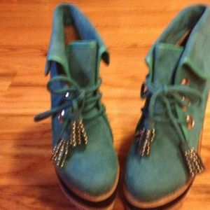 Faux suede wedge booties