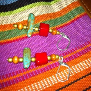 Turquoise & red coral earrings