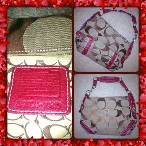 ❌❌❌SOLD❌❌❌Coach purse, brown logo with red trim