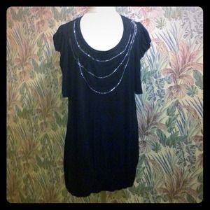 Sequin & stud necklace jersey dress
