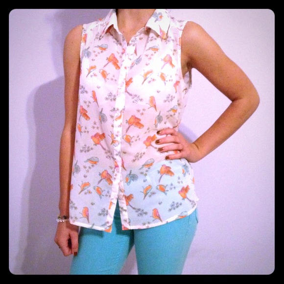 Sleeveless sheer button up shirt