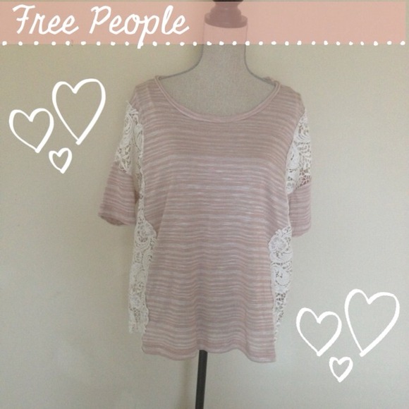 Free People Tops - Free People Cream & Pink Striped Crochet Top - L
