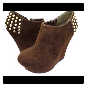 Brown Suede Spike Wedges