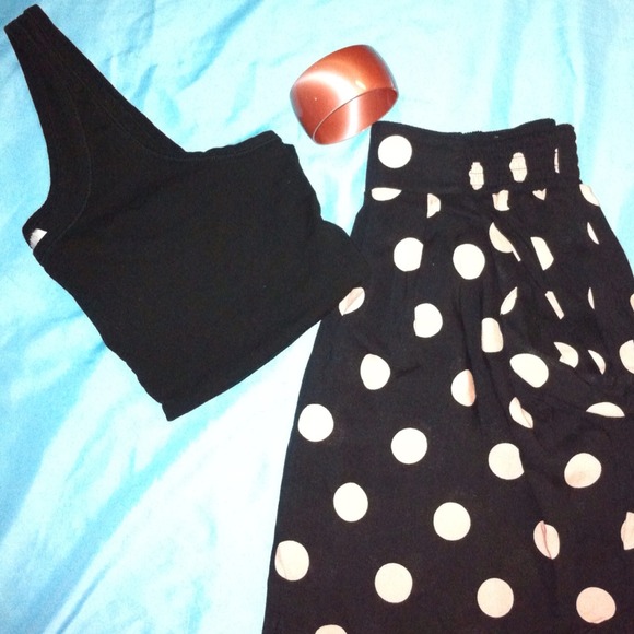 Dot skirt and burgundy dress bundle
