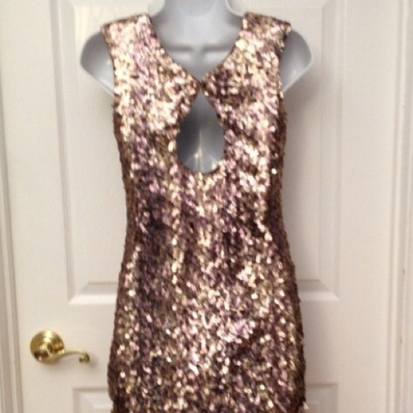 Gorgeous gold and light purple sequin dress Sz 4 - Picture 3 of 3