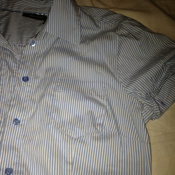 White and Blue Stripped Button Up Shirt - Picture 2 of 2
