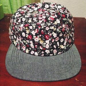 Floral 5 panel leather strap back