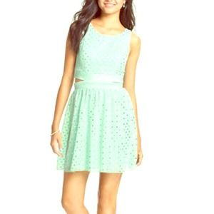 Mint Polka Dot Cutout Dress w/Metallic Silver Dots