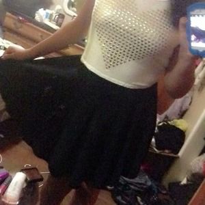 Black skirt high waist or normal. Stretch